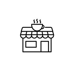 Coffee shop illustration with a steaming cup on the roof  