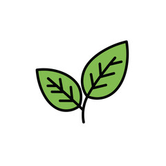 Green leaves with detailed veins in a simple outline style  