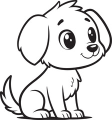 Fototapeta premium cute adorable puppy dog,simple black and white dog vector cartoon,line art minimalist digital illustration
