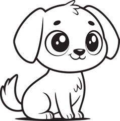 Obraz premium cute adorable puppy dog,simple black and white dog vector cartoon,line art minimalist digital illustration