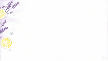 Obraz premium Refreshing Lavender Lemonade with Ice Cubes in Watercolor - Perfect for Summer Beverage Promotions and Drink Design Concepts with Space for Text on the Left