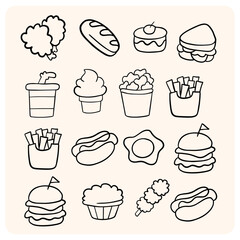 Hand Drawn Fast Food Coloring Page Elements