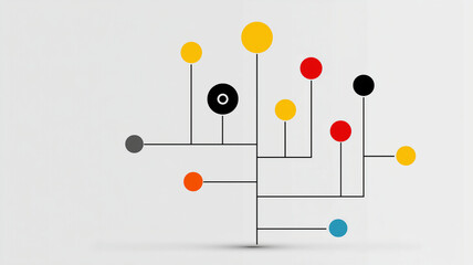 Visually engaging infographic of decision tree featuring colorful circles various shades, including yellow, red, black, and blue, arranged structured layout. This design effectively illustrates