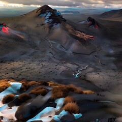 Dramatic Landscape With Red Lights