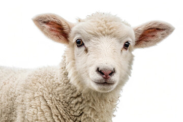 Obraz premium Young sheep isolated on white background looking at camera isolated on transparent background