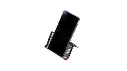 Mobile Phone on Mobile Stand Isolated on Transparent Background. PNG File