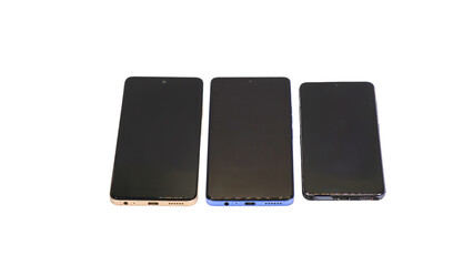 Stack of Mobile Phones Isolated on Transparent Background. PNG File