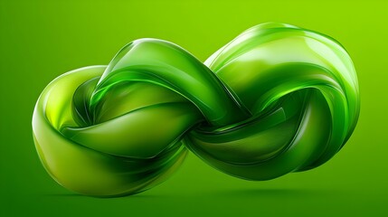 Intertwined, glossy, lime-green abstract forms resembling a flowing, knotted ribbon against a matching backdrop