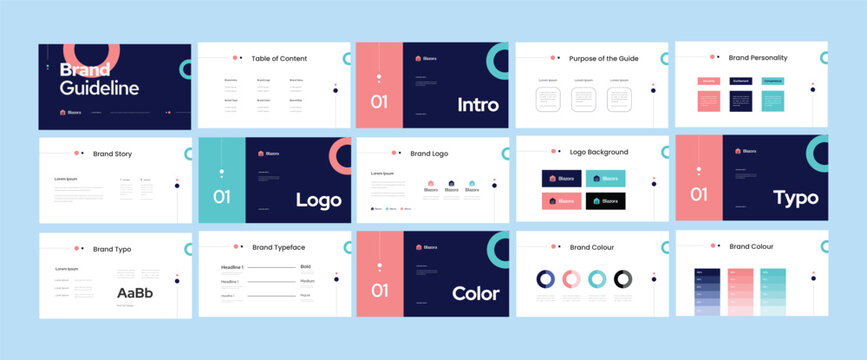 Brand identity design template. Creative brand guidelines layout. Logo and brand strategy guide. Brand manual presentation. Brand strategy design. Logo guideline book.	
