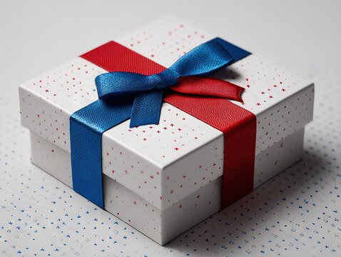 White matte gift box with patriotic ribbon and star embossing, designed for elegant corporate presentation