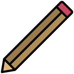Pencil Icon, Outline Flat Design Icon Symbol, Education School Icon.