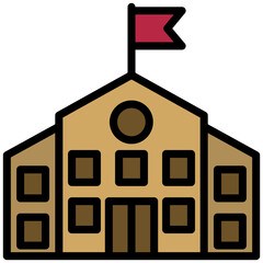 School Building Icon, Outline Flat Design Icon Symbol, Education School Icon.