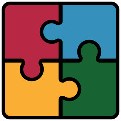 Puzzle Icon, Outline Flat Design Icon Symbol, Education School Icon.