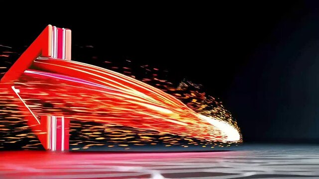 Swirling red and white light in a growth arrow design - Dynamic, Successful - Stretching forward - Dark starry backdrop