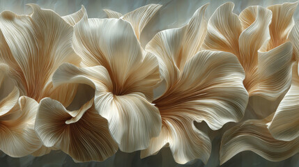 Elegant bunch of cream-colored flowers with ruffled petals showcasing soft natural folds and intricate textures, perfect for floral and nature themed designs