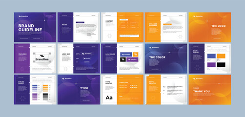 Brand identity design template. Creative brand guidelines layout. Logo and brand strategy guide. Brand manual presentation. Brand strategy design. Logo guideline book.	