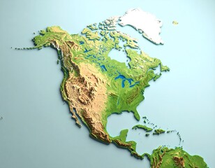 3D relief map of North America