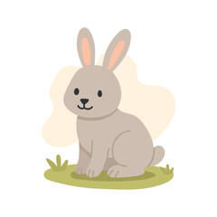 Cute cartoon rabbit sits on green grass, rabbit adds charm to children s books, rabbit fits springtime themes and rural visuals, perfect for animal-based educational content.
