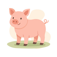 Cartoon pig stands smiling on green patch, pig brings playful touch to farm scenes, pig perfect for children s books or rural content, adds charm to educational visuals.