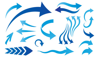 Blue arrows clean fresh air flow collection. Flat style curved arrow icon vector isolated. different arrow symbol indicator. for your apps, websites and UI or UX design & projects. Stock-Vector