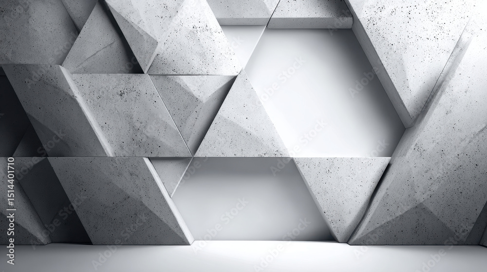 Poster abstract modern geometric concrete structure with angular shapes and smooth surfaces in a monochrome