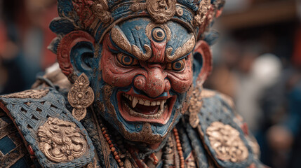 Obraz premium Traditional Balinese Barong Mask Costume with Detailed Carvings and Vivid Colors Used in Cultural Performances and Festivals in Bali Indonesia