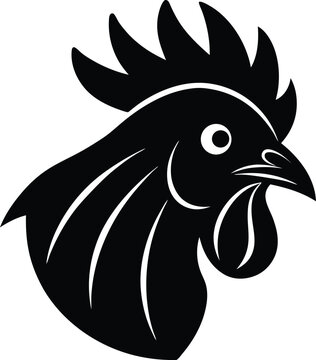 Rural farm rooster head silhouette in black vector format for easy use