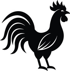 Rooster head silhouette vector in bold line art for t-shirt and label design