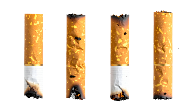 set of four burnt cigarette butts on isolated background for health risk or anti-smoking concept
- Powered by Adobe