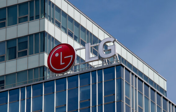 Bratislava, Slovakia - May, 10, 2025 : LG sign on the building. LG Corporation or LG Group is a South Korean multinational conglomerate.