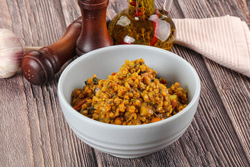 Vegan garnish - lentil with vegetables
