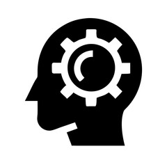 Silhouette head with gear thinking icon on transparent background for web and graphic design