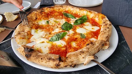 pizza pitsa hot fresh cheese and basilico