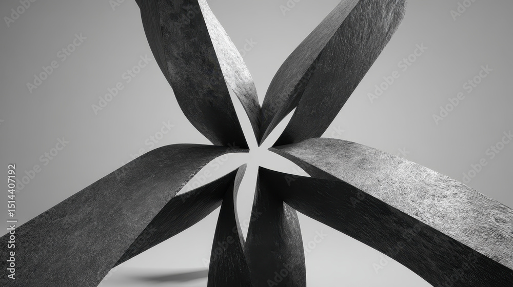 Poster abstract black and gray sculptural art piece with smooth curved surfaces and edges creating a dynami