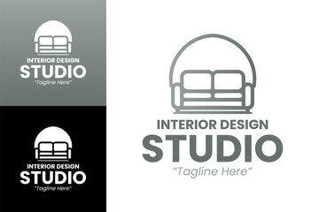 Fototapeta premium Modern Interior Design Studio Logo with Sofa Icon for Business Branding