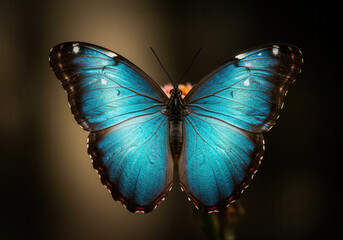 Obraz premium A mesmerizing macro shot of a vibrant blue morpho butterfly with open wings.