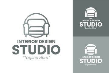 Fototapeta premium Modern Interior Design Studio Sofa Logo with Tagline for Creative Businesses