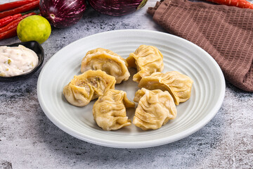 Steamed Nepali Momo stuffed dumplings