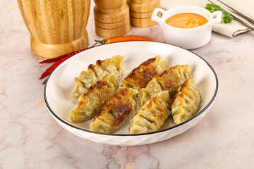 Japanese fried Gyoza stuffed dumplings