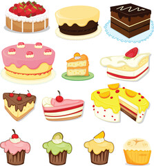set of cakes and sweets