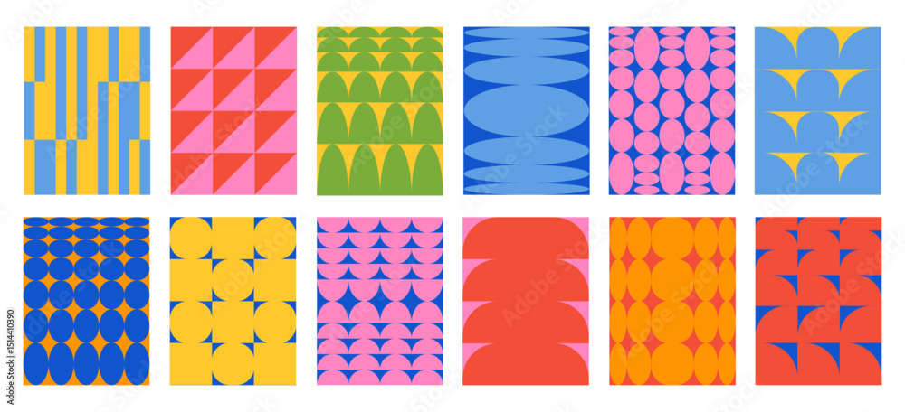 Fototapete Set of Abstract vertical geometric backgrounds with colorful shapes and forms. Trendy vector illustration in style retro 