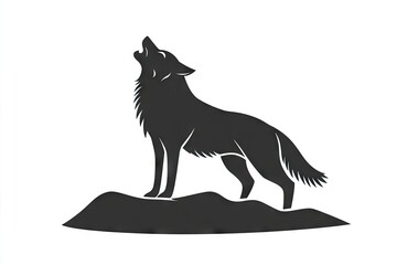 Silhouette of a wolf howling on a hill.