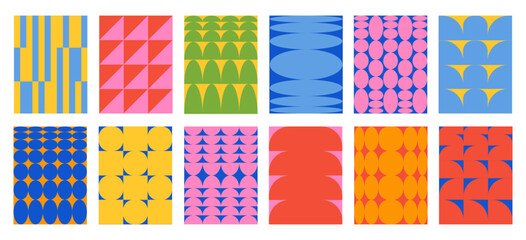 Fototapeta na wymiar Set of Abstract vertical geometric backgrounds with colorful shapes and forms. Trendy vector illustration in style retro 