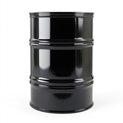 Isolated shiny black barrel depicting industrial storage and fuel or chemical transportation