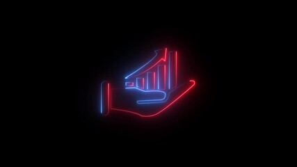 Abstract neon investment icon animation. neon hand on business graph icon animation on black background.4k motion video - Powered by Adobe