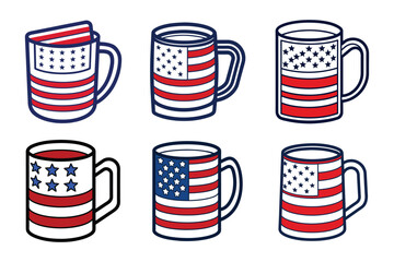  Set of patriotic mug, coffee mug vector illustration on white background.