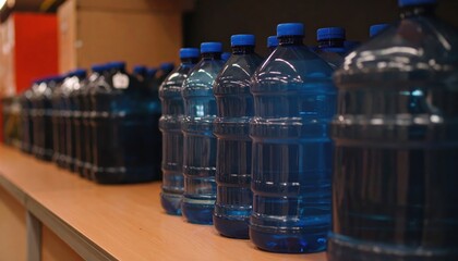 Clear Plastic Bottles Filled with Water on a Grocery Store Shelf