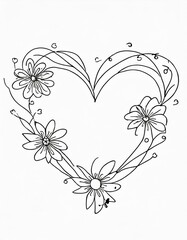 Generated image black and white line drawing of a heart isolated 