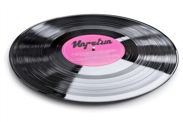 Fototapeta premium A black vinyl record with pink label.