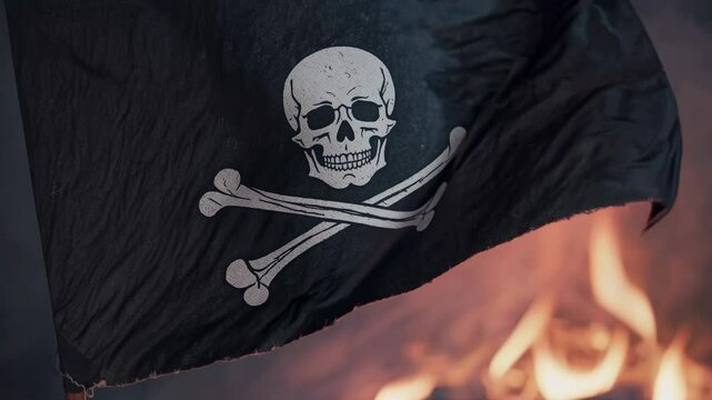 Dramatic Pirate Flag in Firelight Loop